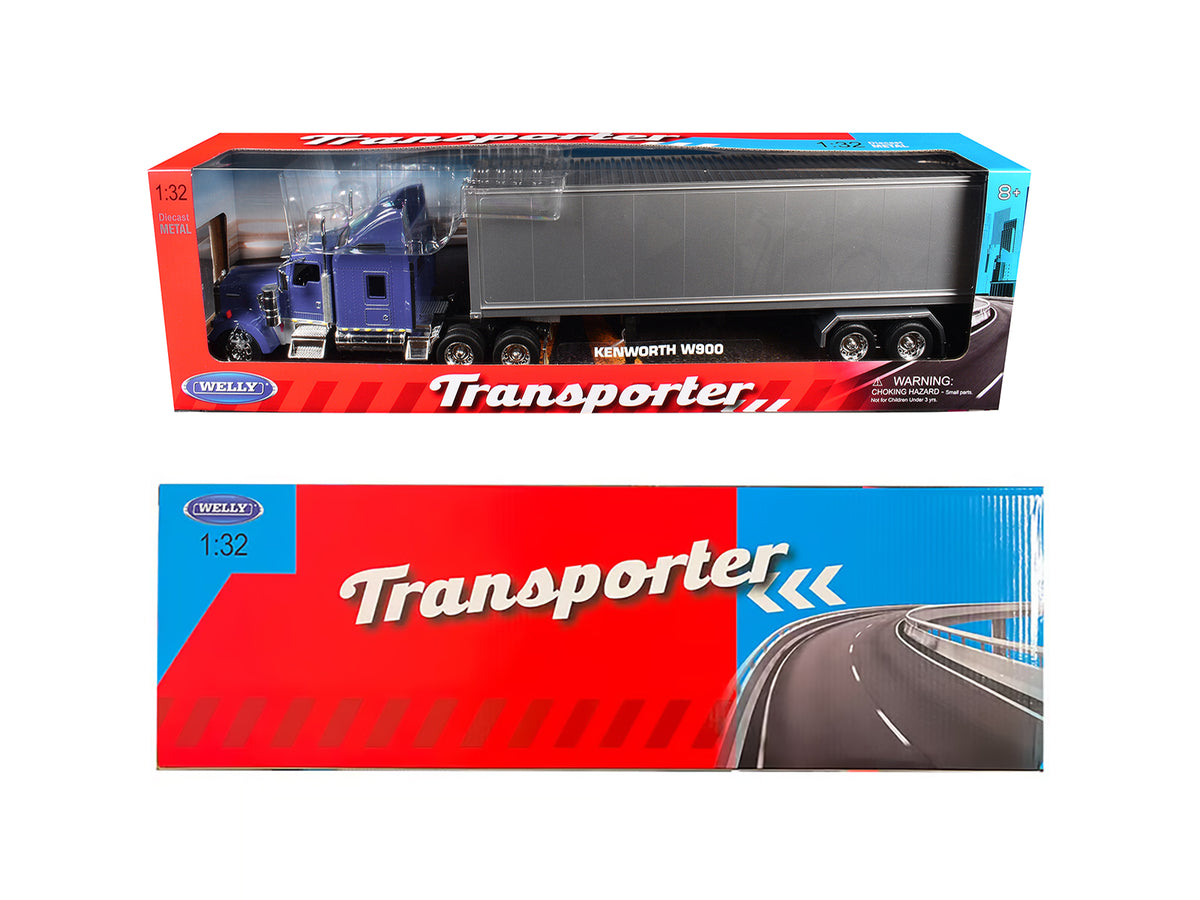 Kenworth W900 Truck Blue with Gray Container 1/32 Diecast Model