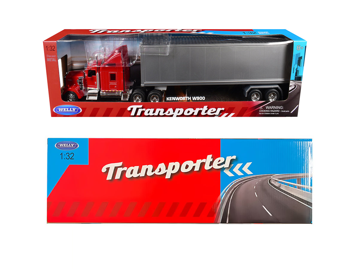 Kenworth W900 Truck Red with Gray Container 1/32 Diecast Model