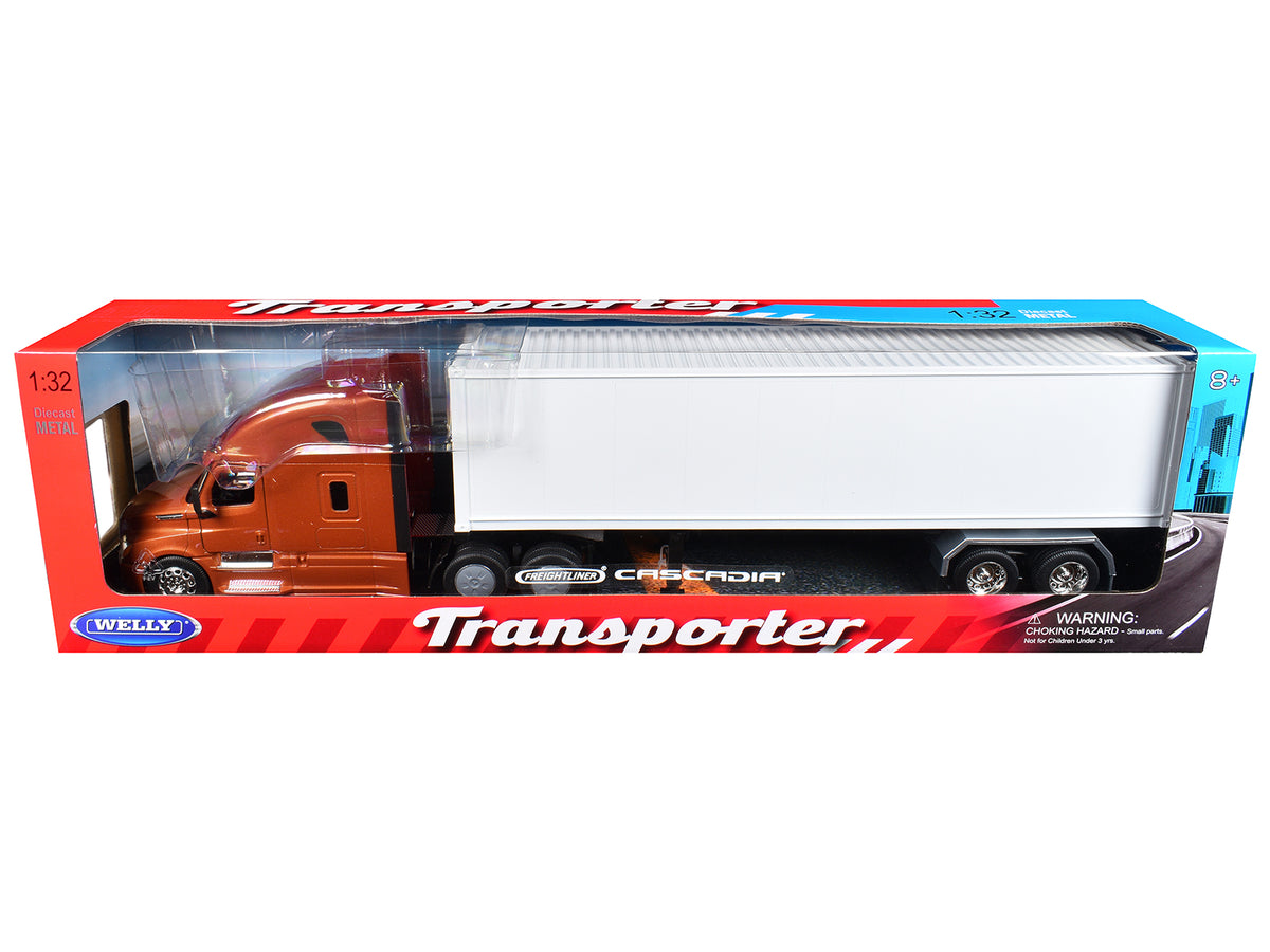 Freightliner Cascadia Truck Bronze Metallic with White Container "Transporter" Series 1/32 Diecast Model
