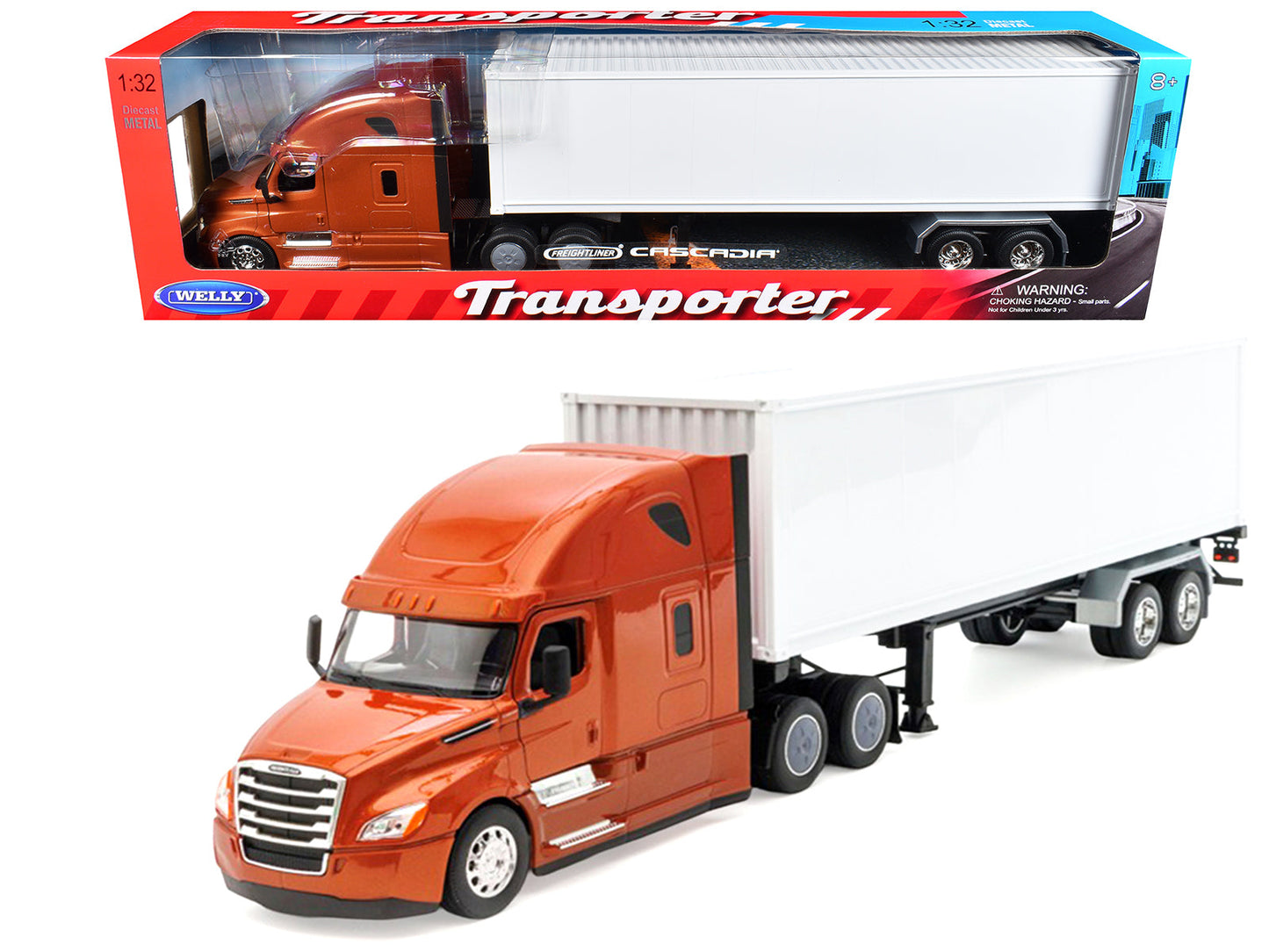 Freightliner Cascadia Truck Bronze Metallic with White Container "Transporter" Series 1/32 Diecast Model