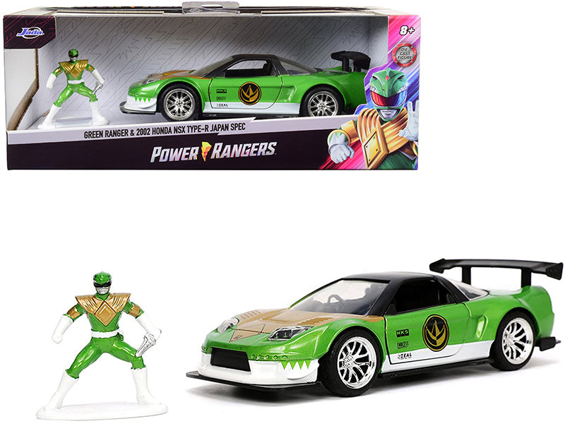 2002 Honda NSX Type-R Japan Spec RHD (Right Hand Drive) and Green Ranger Diecast Figurine "Power Rangers" "Hollywood Rides" Series 1/32 Diecast Model Car