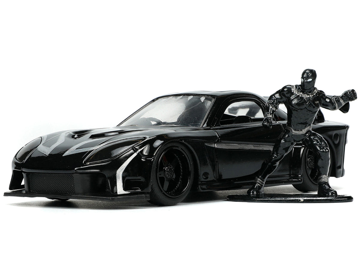 1995 Mazda RX-7 RHD (Right Hand Drive) Black and Black Panther Diecast Figure "The Avengers" "Hollywood Rides" Series 1/32 Diecast Model Car