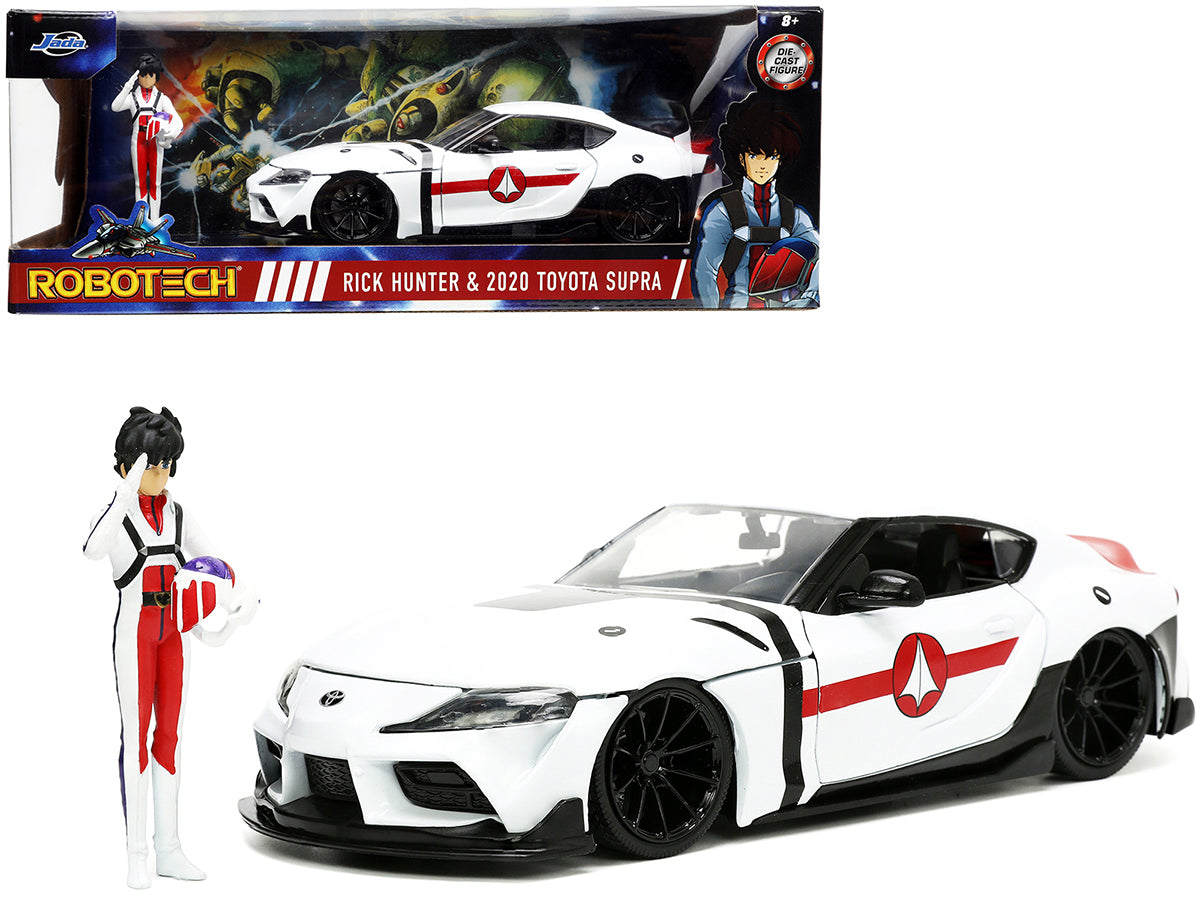 2020 Toyota Supra White and Rick Hunter Diecast Figurine "Robotech" "Hollywood Rides" Series 1/24 Diecast Model Car