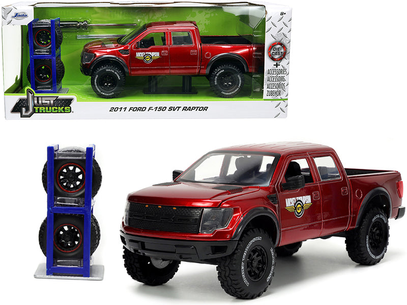 2011 Ford F-150 SVT Raptor Pickup Truck Candy Red Metallic "Mickey Thompson Tires & Wheels" with Extra Wheels "Just Trucks" Series 1/24 Diecast Model Car