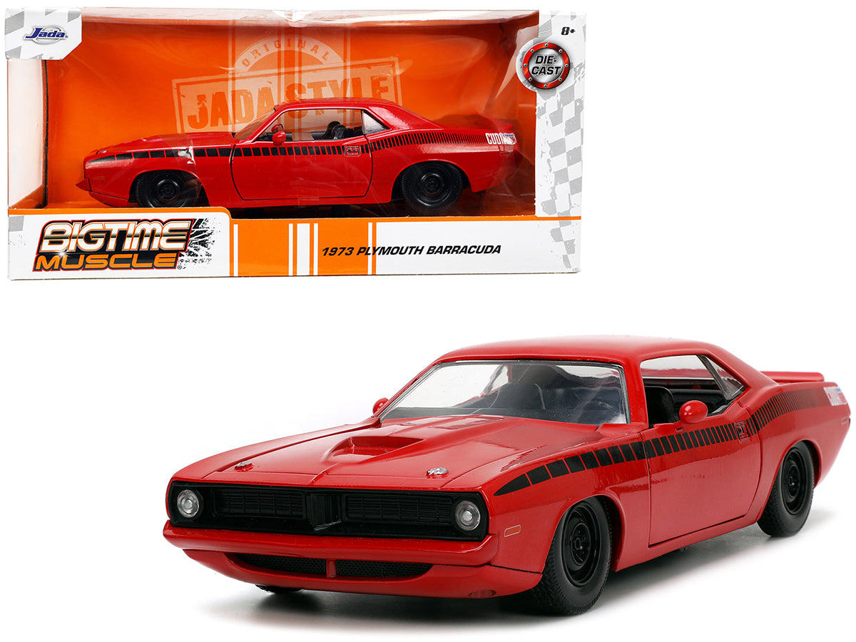 1973 Plymouth Barracuda Red with Black Stripes "Bigtime Muscle" Series 1/24 Diecast Model Car