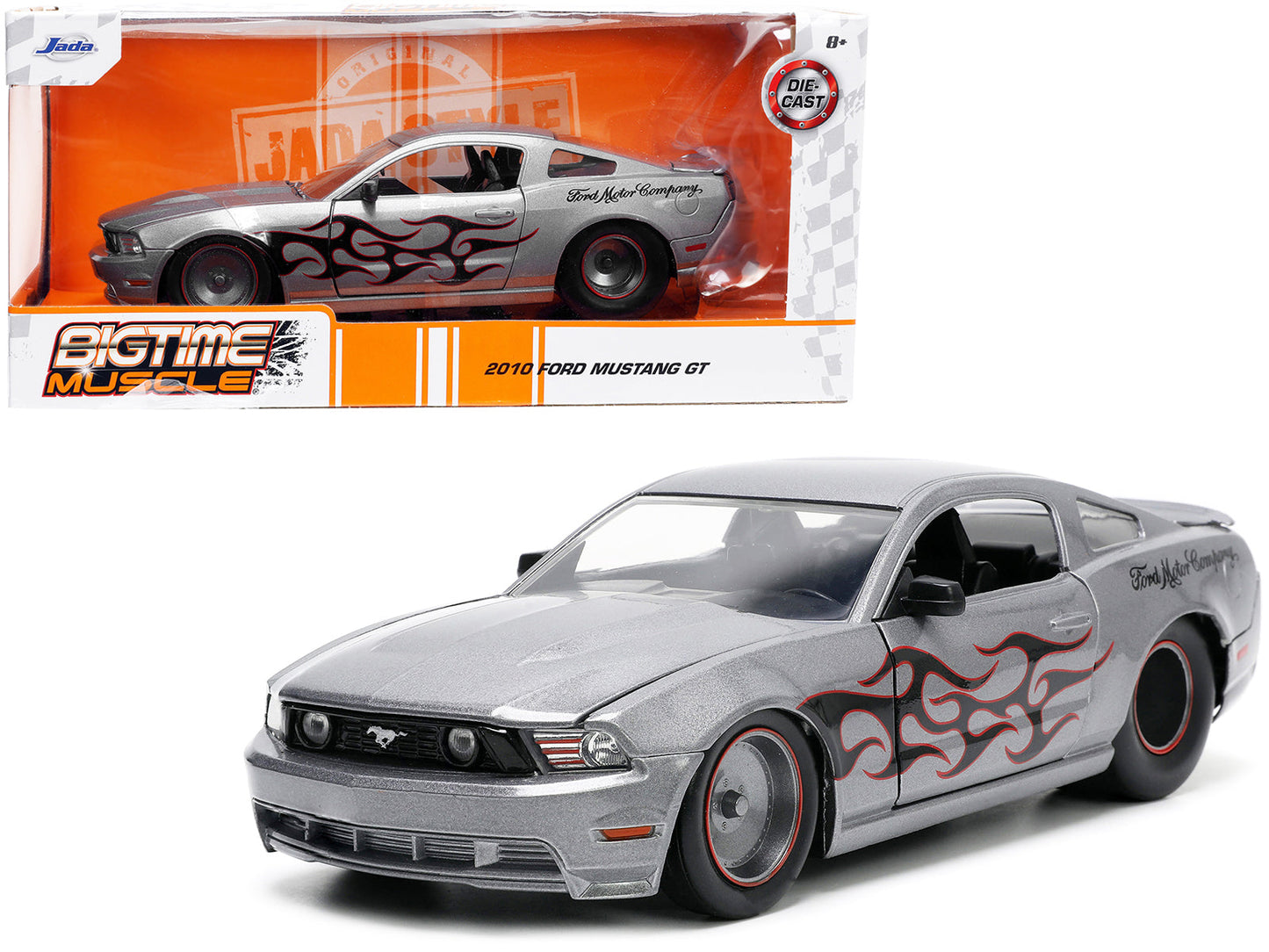 2010 Ford Mustang GT Gray Metallic with Flames "Ford Motor Company" "Bigtime Muscle" Series 1/24 Diecast Model Car
