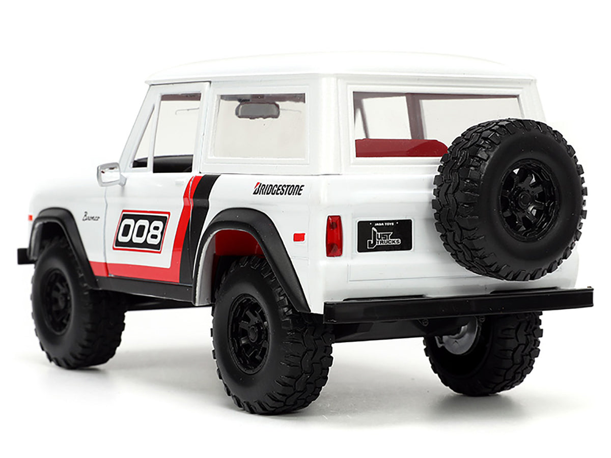 1973 Ford Bronco #008 White with Red and Black Stripes and Red Interior with Extra Wheels "Just Trucks" Series 1/24 Diecast Model Car