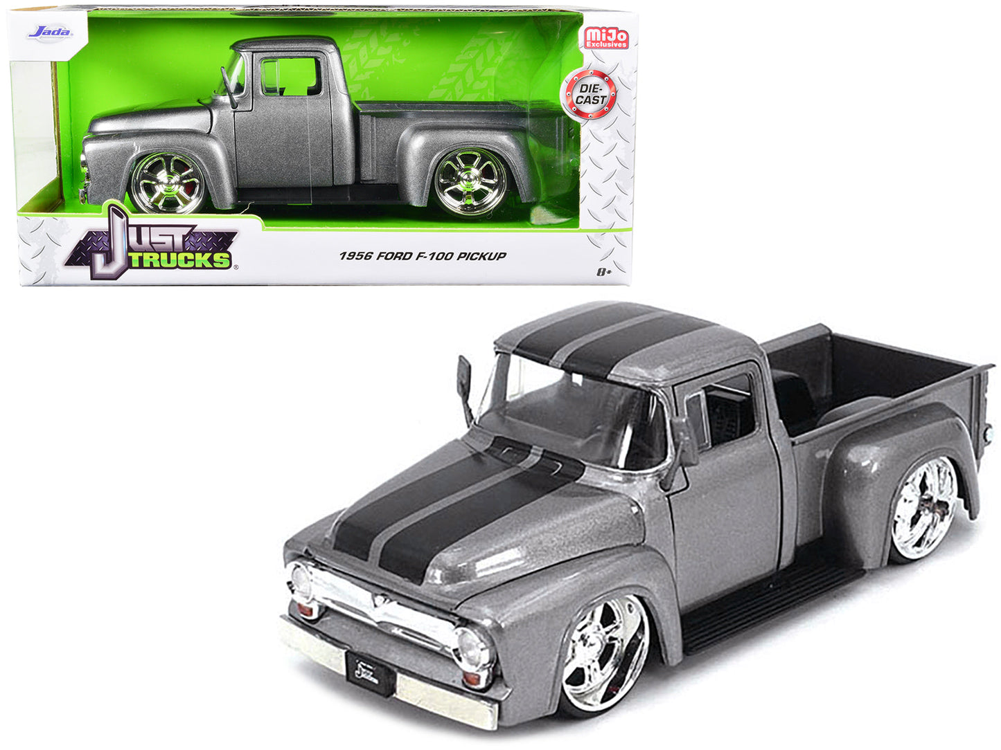 1956 Ford F-100 Pickup Truck Gray Metallic with Black Stripes "Just Trucks" Series 1/24 Diecast Model Car