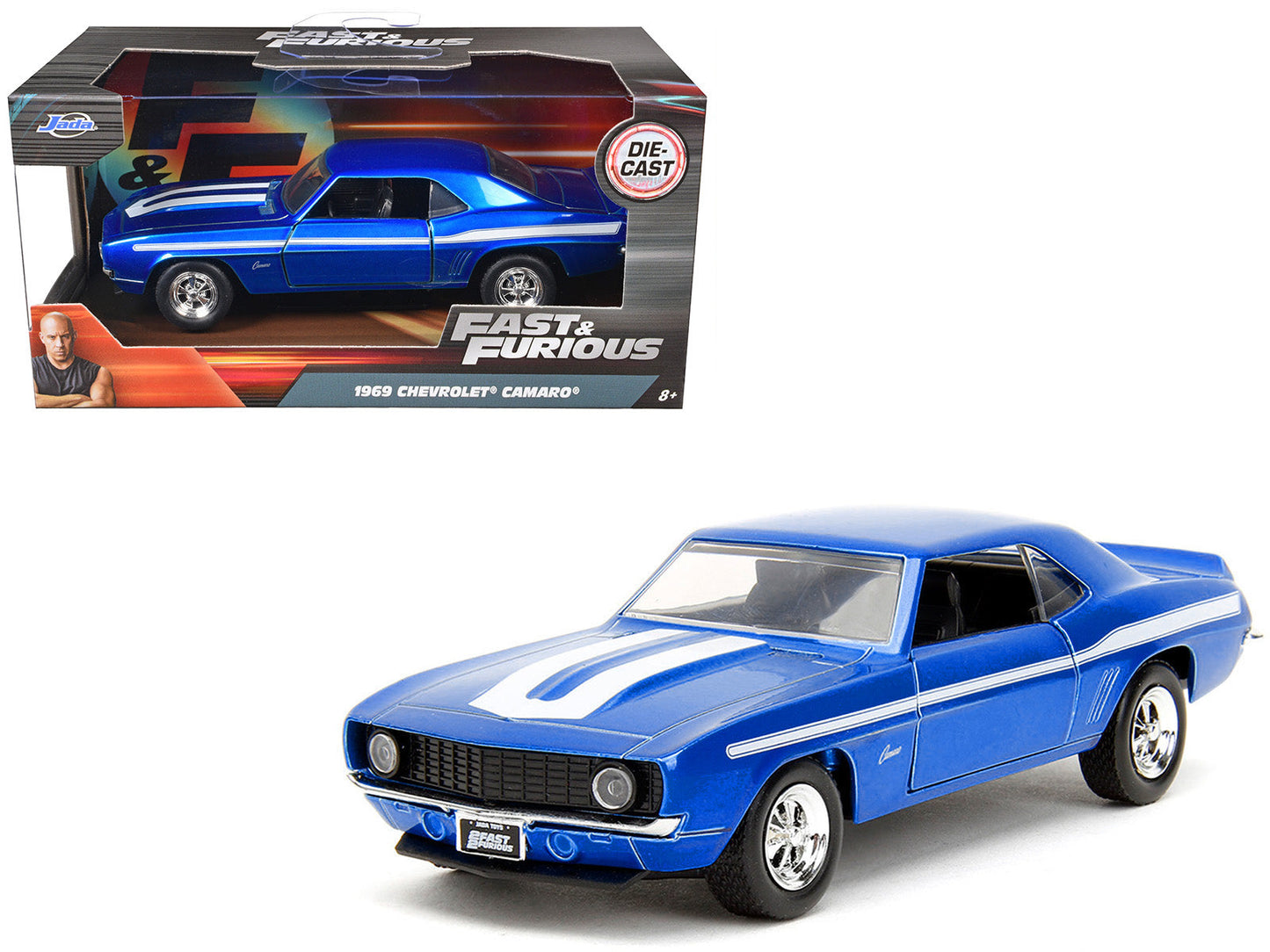 1969 Chevrolet Camaro Blue Metallic with White Stripes "2 Fast 2 Furious" (2003) Movie "Fast & Furious" Series 1/32 Diecast Model Car