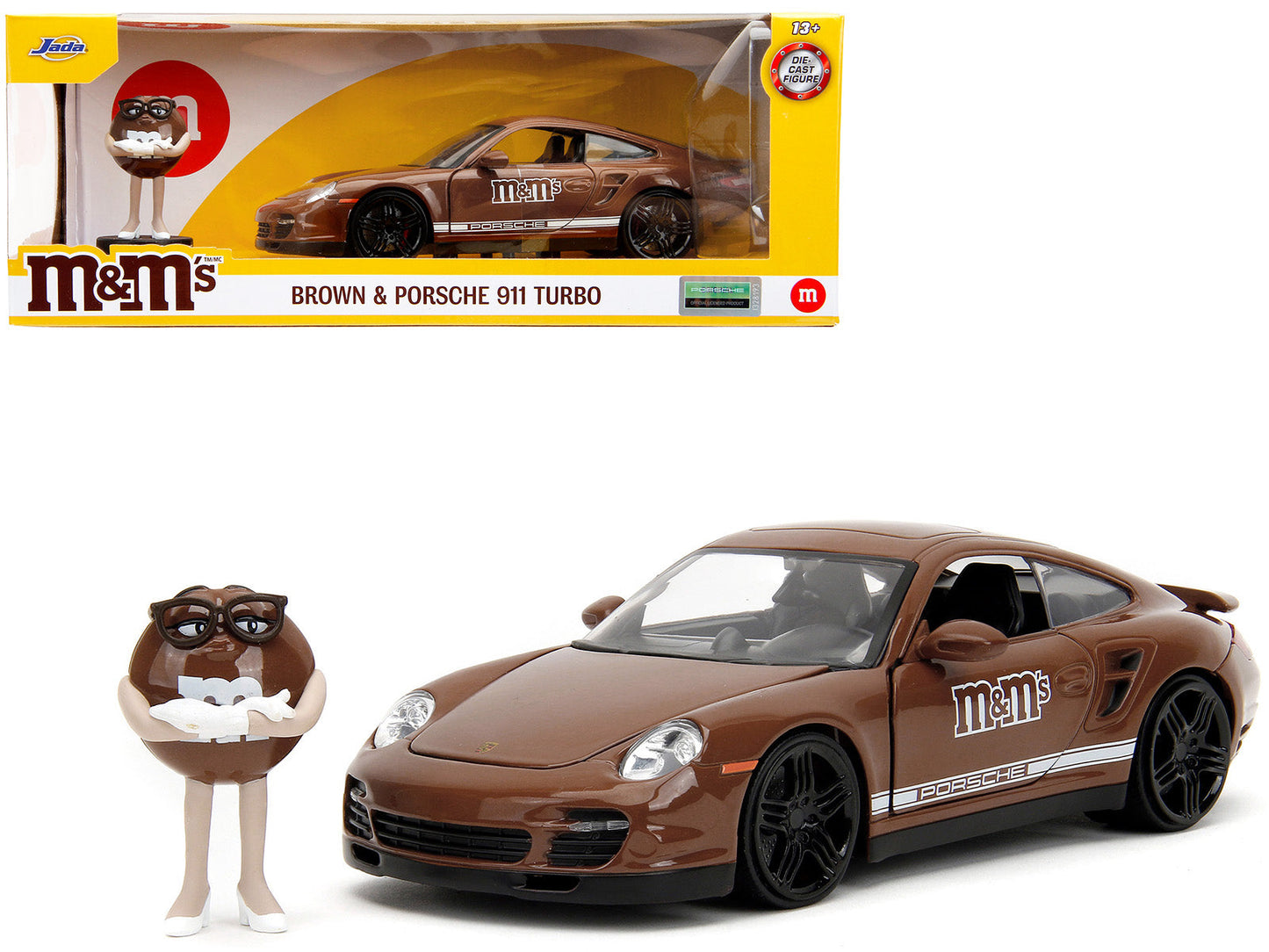 Porsche 911 Turbo Brown and Brown M&M Diecast Figure "M&M's" "Hollywood Rides" Series 1/24 Diecast Model Car