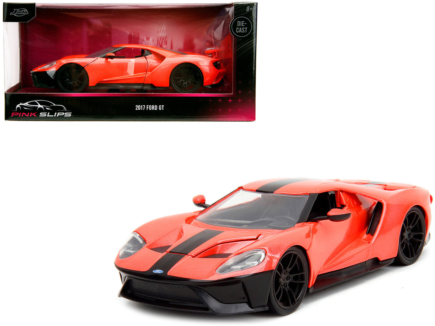 2017 Ford GT Light Red Metallic with Black Stripe "Pink Slips" Series 1/24 Diecast Model Car