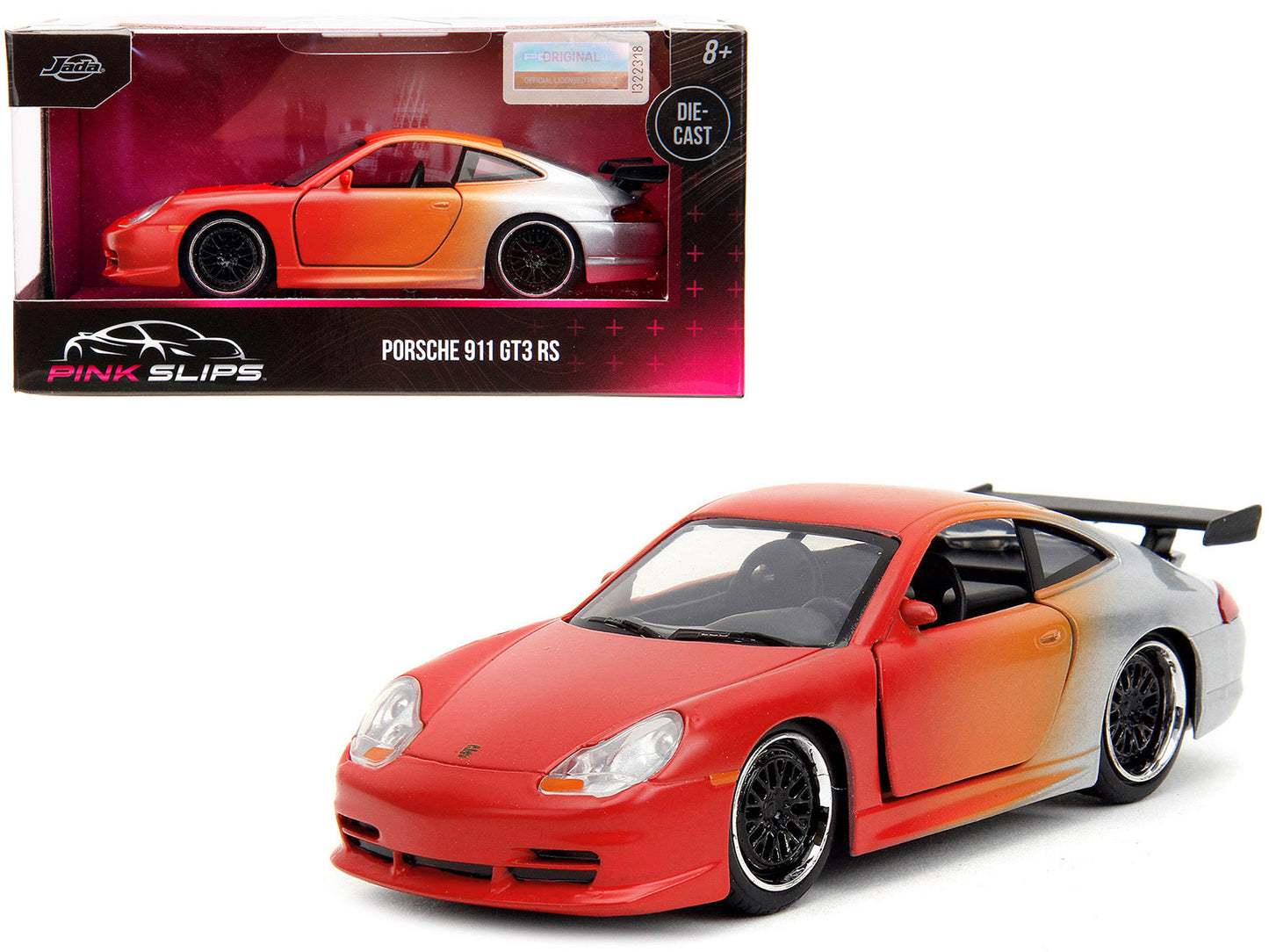 Porsche 911 GT3 RS Matt Orange and Silver Metallic "Pink Slips" Series 1/32 Diecast Model Car