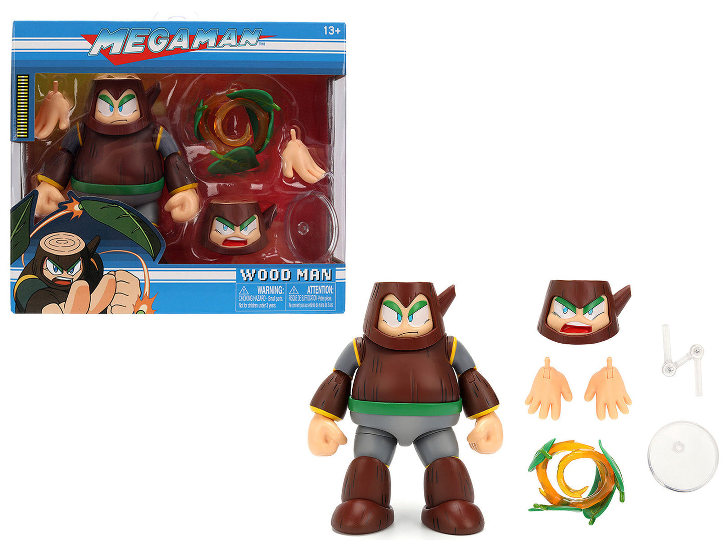 Wood Man 5" Moveable Figure (Deluxe Version) with Accessories and Alternate Head and Hands "Mega Man" (1987) Video Game Model