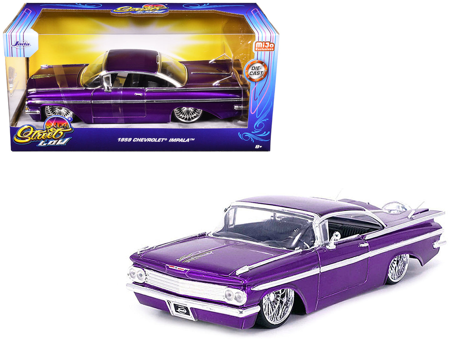 1959 Chevrolet Impala Lowrider Candy Purple with DUB Wire Wheels "Street Low" Series 1/24 Diecast Model Car