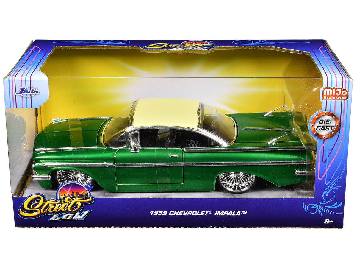1959 Chevrolet Impala Lowrider Green Metallic with Cream Top and DUB Wire Wheels "Street Low" Series 1/24 Diecast Model Car