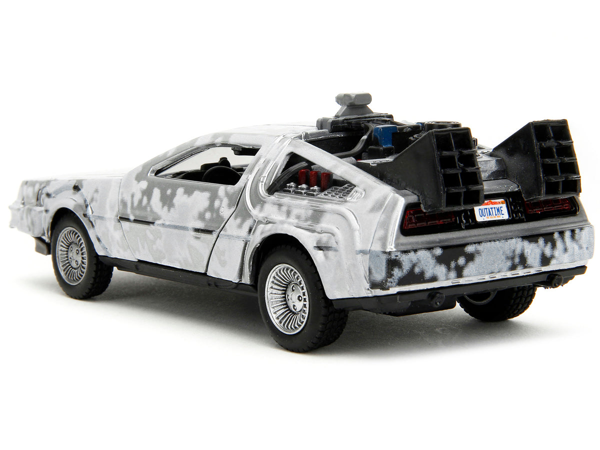 DMC DeLorean Time Machine Brushed Metal (Frost Version) "Back to the Future" (1985) Movie "Hollywood Rides" Series 1/32 Diecast Model Car