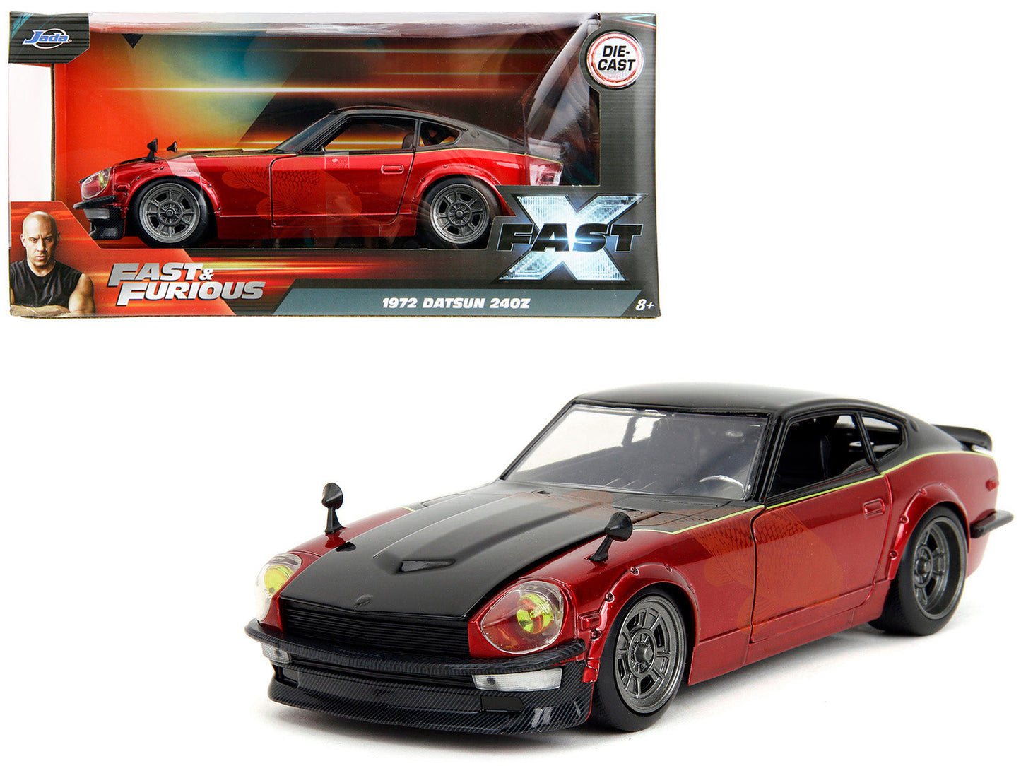 1972 Datsun 240Z Black and Red Metallic with Graphics "Fast X" (2023) Movie "Fast & Furious" Series 1/24 Diecast Model Car