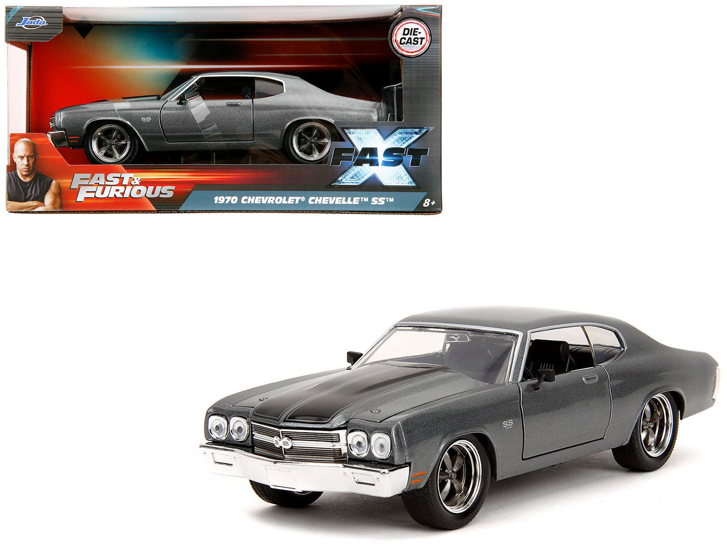 1970 Chevrolet Chevelle SS Gray Metallic with Black Stripes "Fast & Furious" (2009) Movie "Fast & Furious" Series 1/24 Diecast Model Car