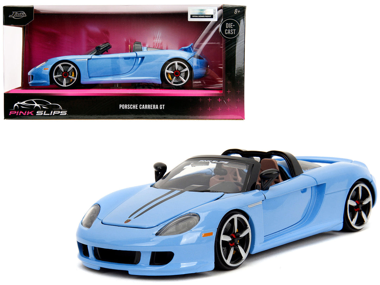 Porsche Carrera GT Convertible Blue with Black Stripes "Pink Slips" Series 1/24 Diecast Model Car