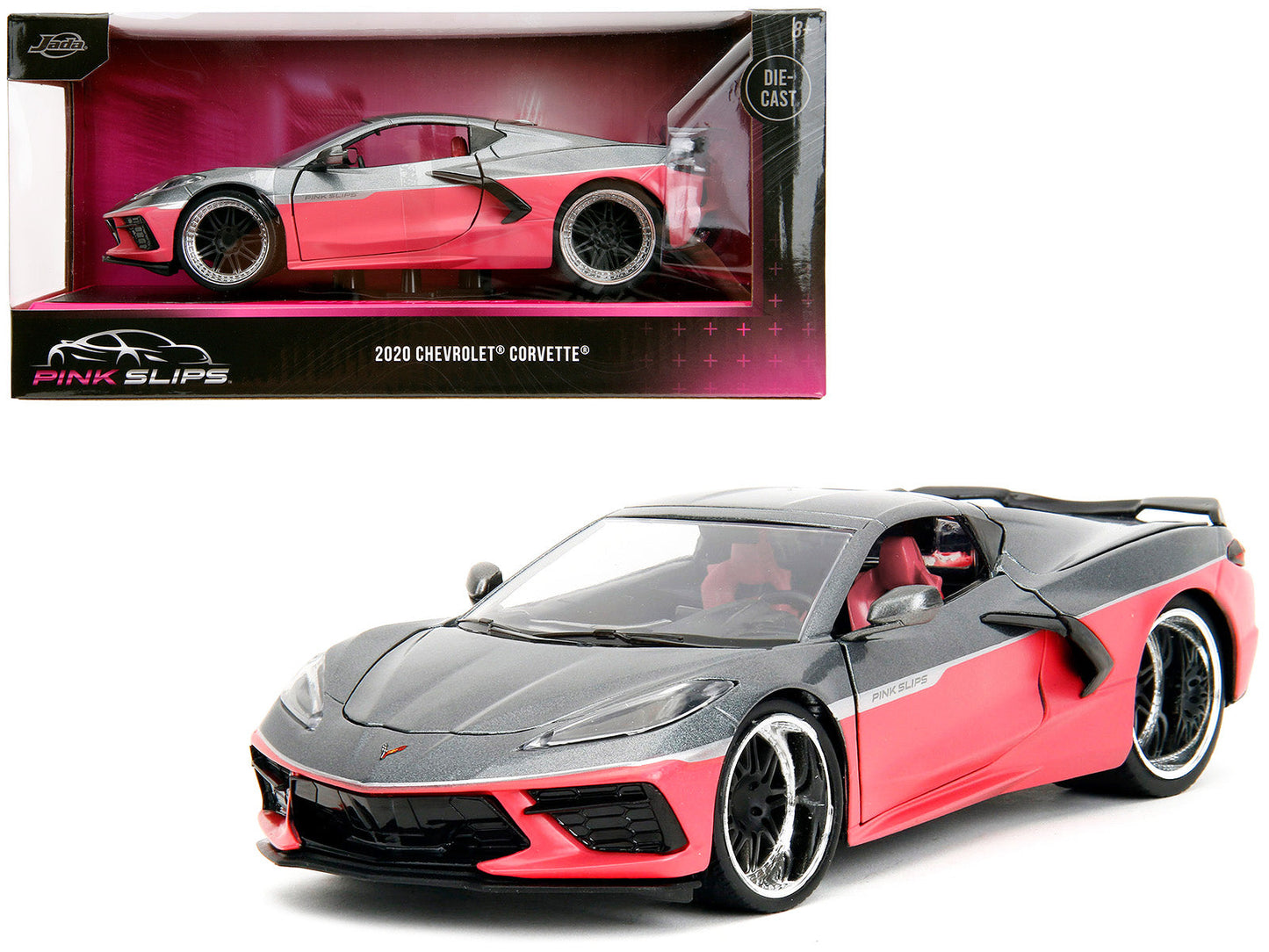 2020 Chevrolet Corvette Gray Metallic and Pink "Pink Slips" Series 1/24 Diecast Model Car