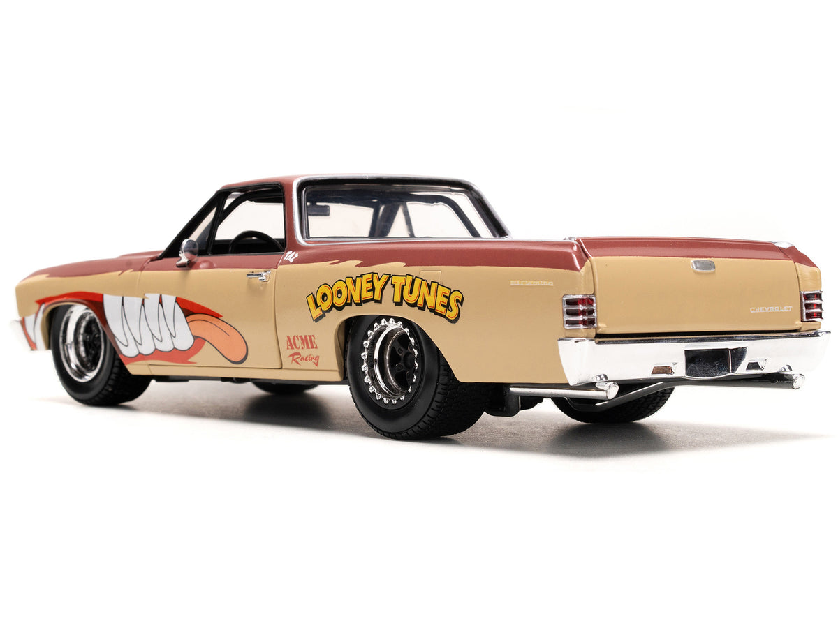 1967 Chevrolet El Camino Brown and Beige with Graphics and Tasmanian Devil (Taz) Diecast Figure "Looney Tunes" "Hollywood Rides" Series 1/24 Diecast Model Car