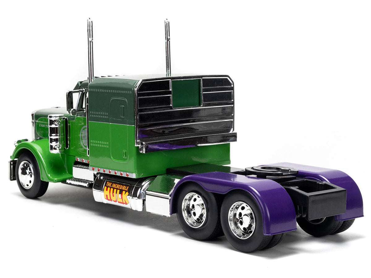 1992 Peterbilt 379 Truck Tractor Green Two-Tone and Purple "The Incredible Hulk" "Marvel Avengers" Series Diecast Model