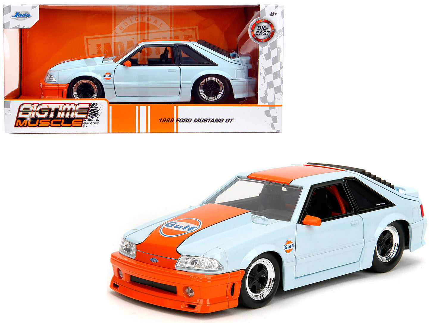 1989 Ford Mustang GT "Gulf Oil" Light Blue with Orange Stripe "Bigtime Muscle" Series 1/24 Diecast Model Car