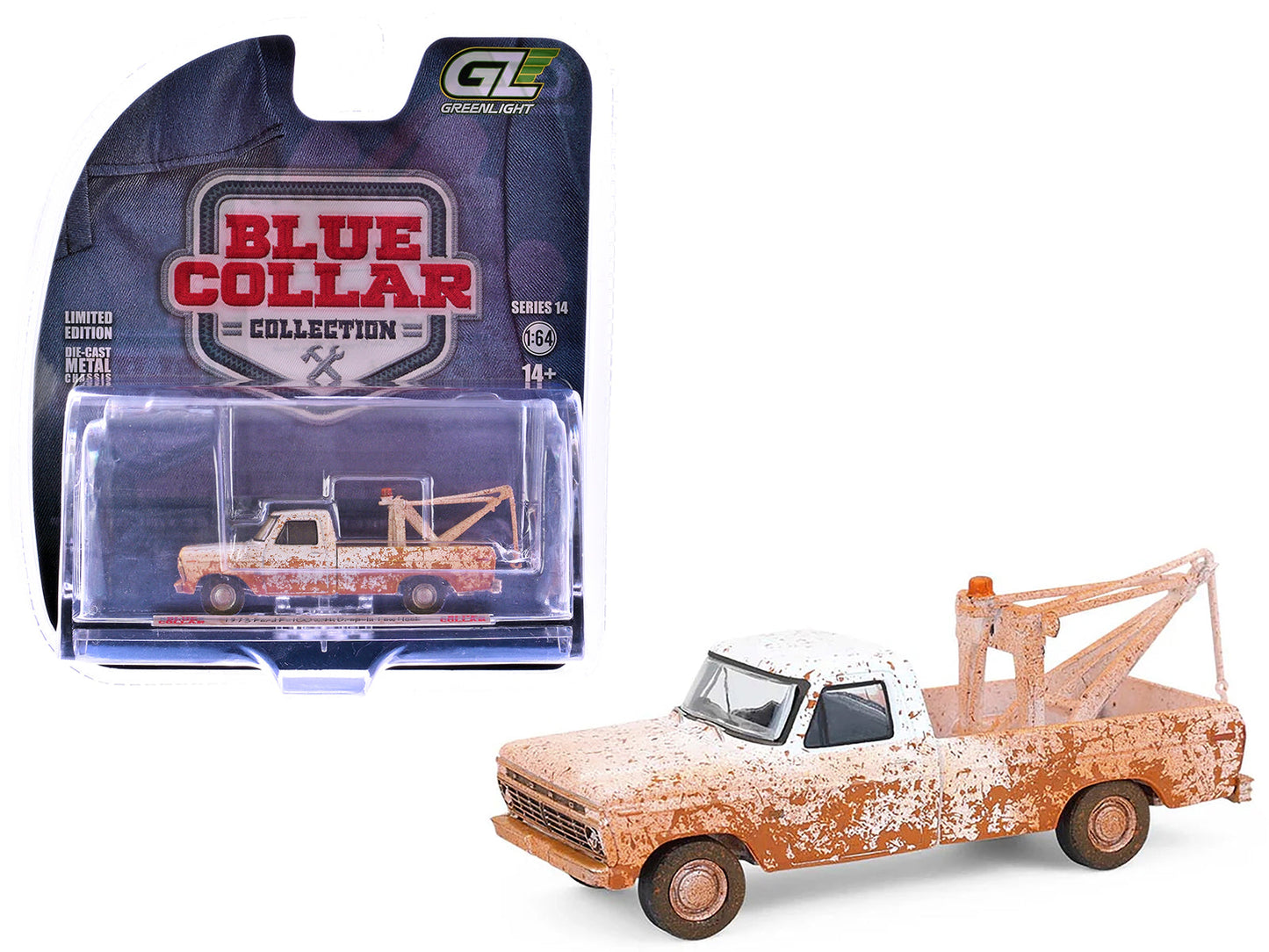 1973 Ford F-100 Tow Truck White (Weathered) "Blue Collar Collection" Series 14 1/64 Diecast Model Car