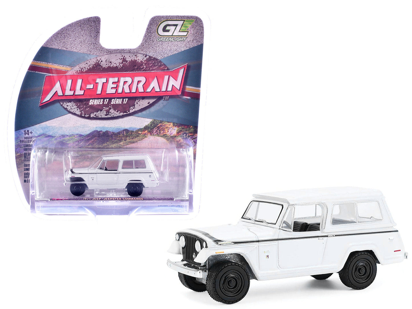 1971 Jeep Jeepster Commando White with Black Stripes "All Terrain" Series 17 1/64 Diecast Model Car