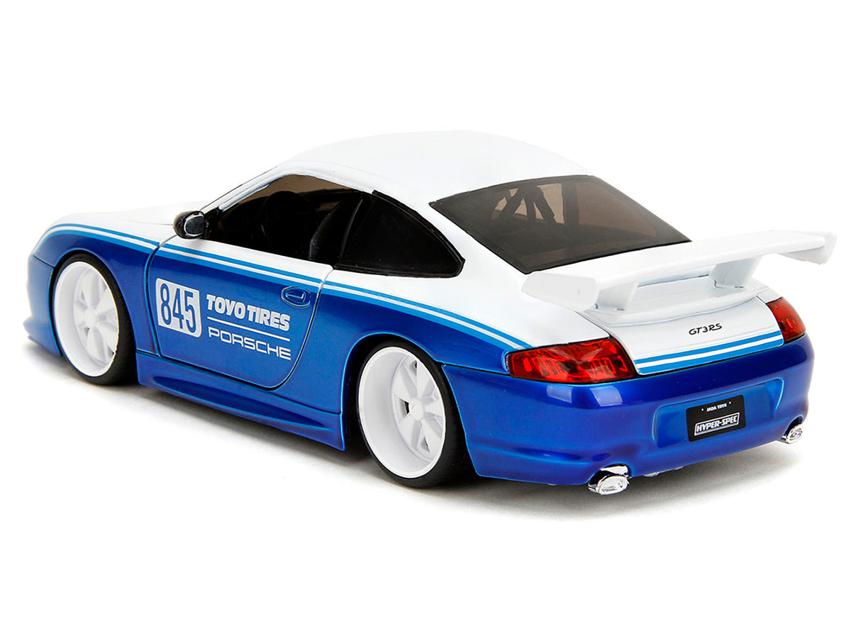 Porsche 911 GT3 RS (996) #845 White and Blue Metallic "Toyo Tires" "Hyper-Spec" Series 1/24 Diecast Model Car