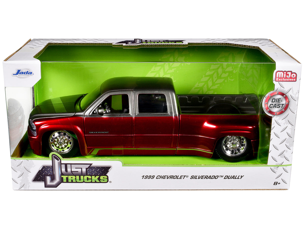 1999 Chevrolet Silverado Dually Pickup Truck Red Metallic and Gray with Stock Wheels "Just Trucks" Series 1/24 Diecast Model Car
