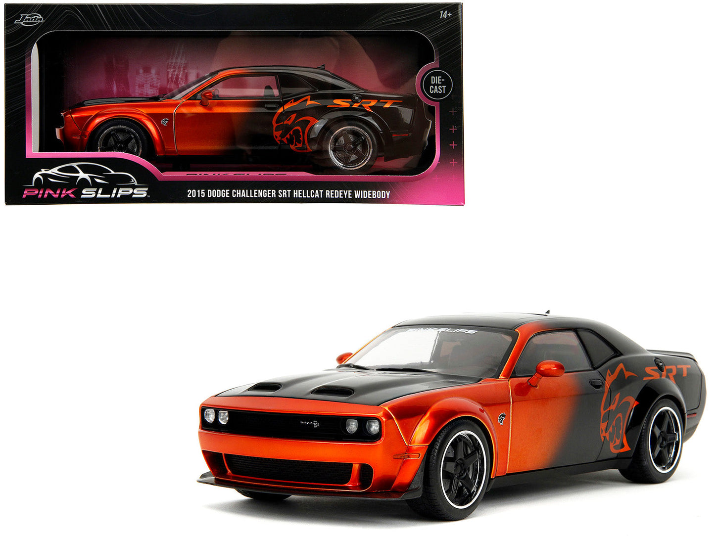 Dodge Challenger SRT Hellcat Orange Metallic and Black "Pink Slips" Series 1/18 Diecast Model Car
