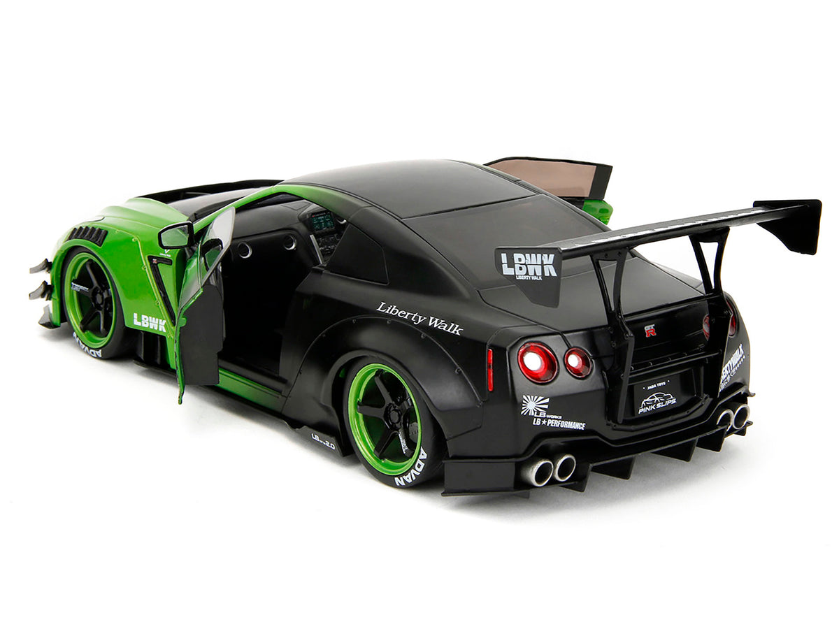 Nissan GT-R (R35) Liberty Walk Body Kit 2.0 RHD (Right Hand Drive) Green and Matt Black "Pink Slips" Series 1/18 Diecast Model Car