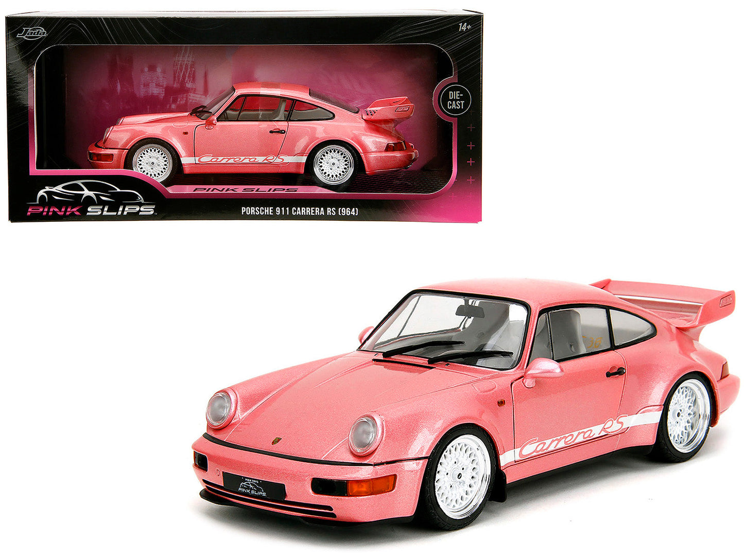 Porsche 911 Carrera RS (964) Pink Metallic with White Stripes "Pink Slips" Series 1/18 Diecast Model Car