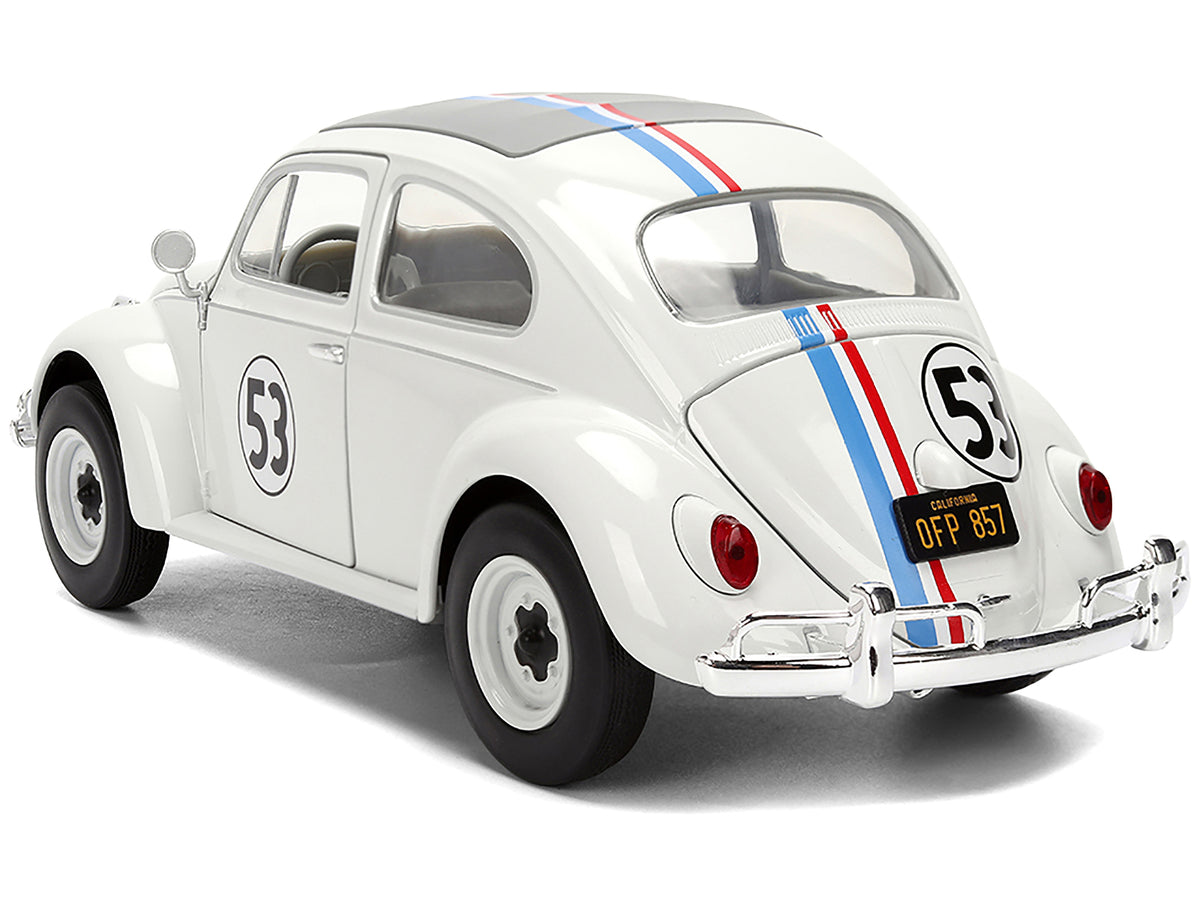 Volkswagen Beetle #53 "Herbie" White with Stripes "The Love Bug" (1968) Movie with Extra Wheels 1/24 Diecast Model Car