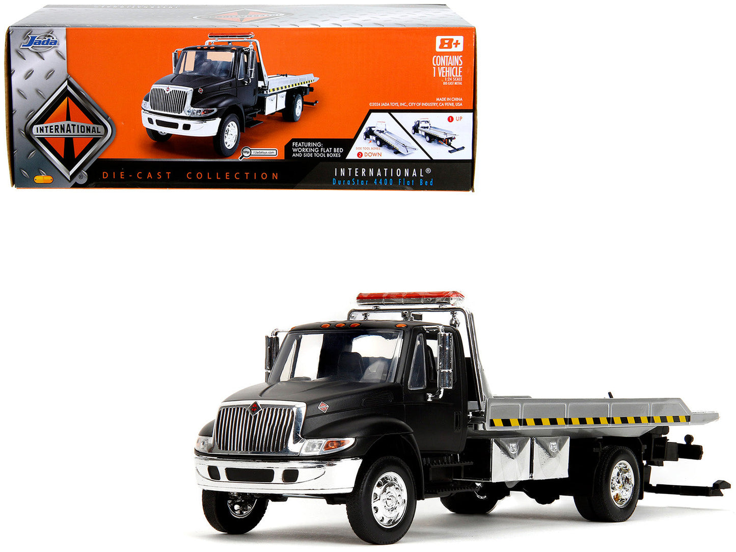 International DuraStar 4400 Flatbed Tow Truck Matt Black 1/24 Diecast Model Car