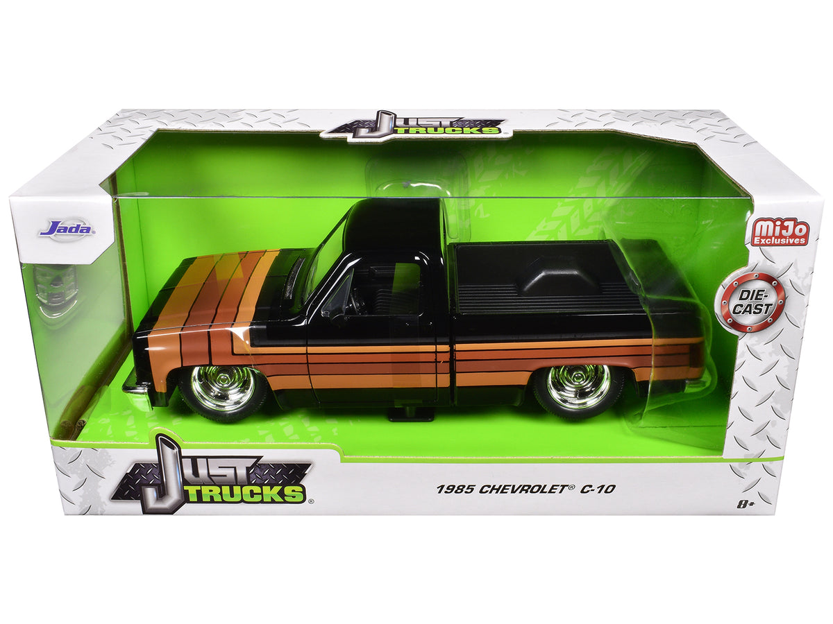 1985 Chevrolet C-10 Pickup Truck Black with Stripes and GM Rally Wheels "Just Trucks" Series 1/24 Diecast Model Car