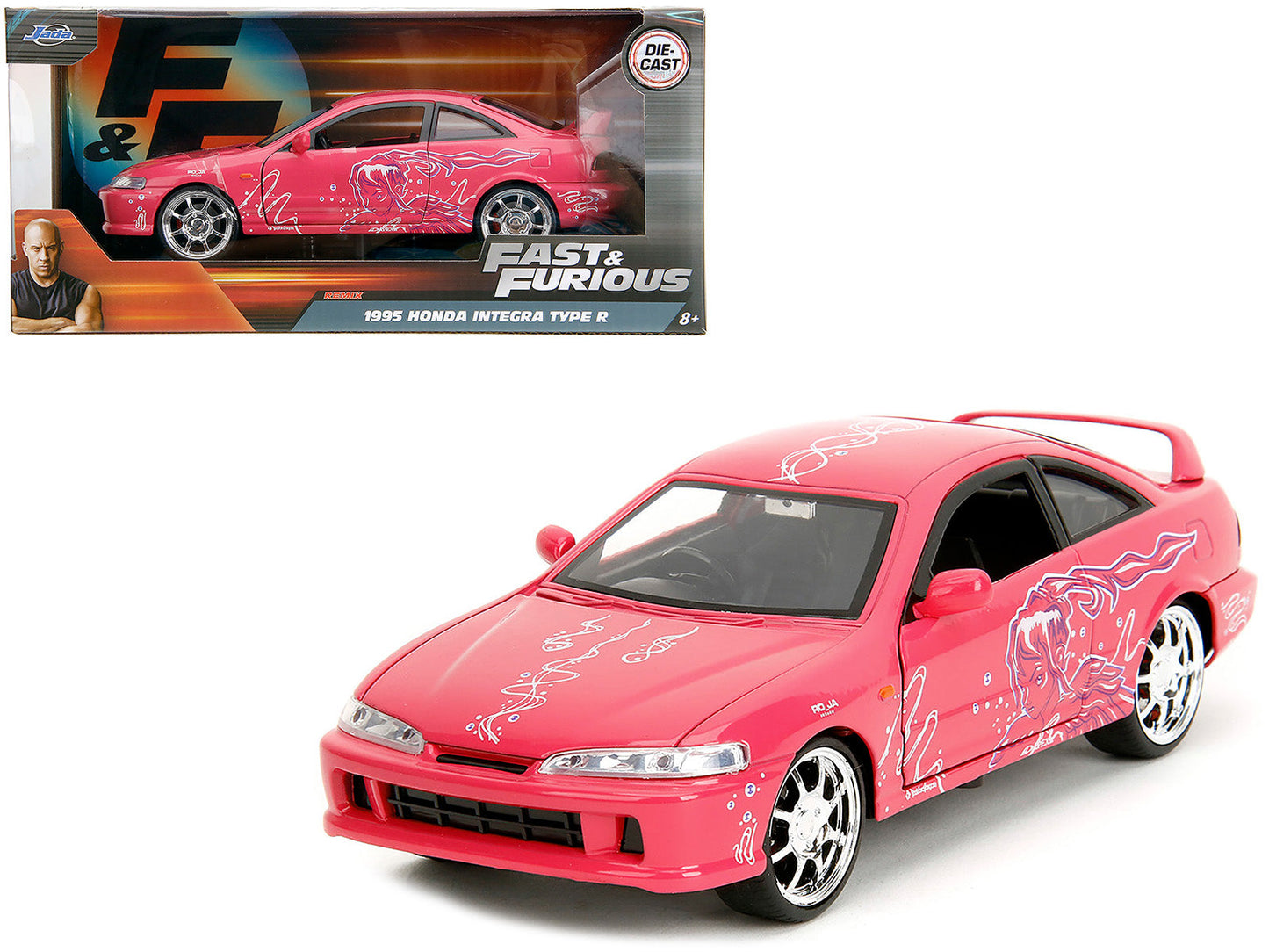1995 Honda Integra Type R Pink with Graphics "Fast & Furious Remix" Series 1/24 Diecast Model Car