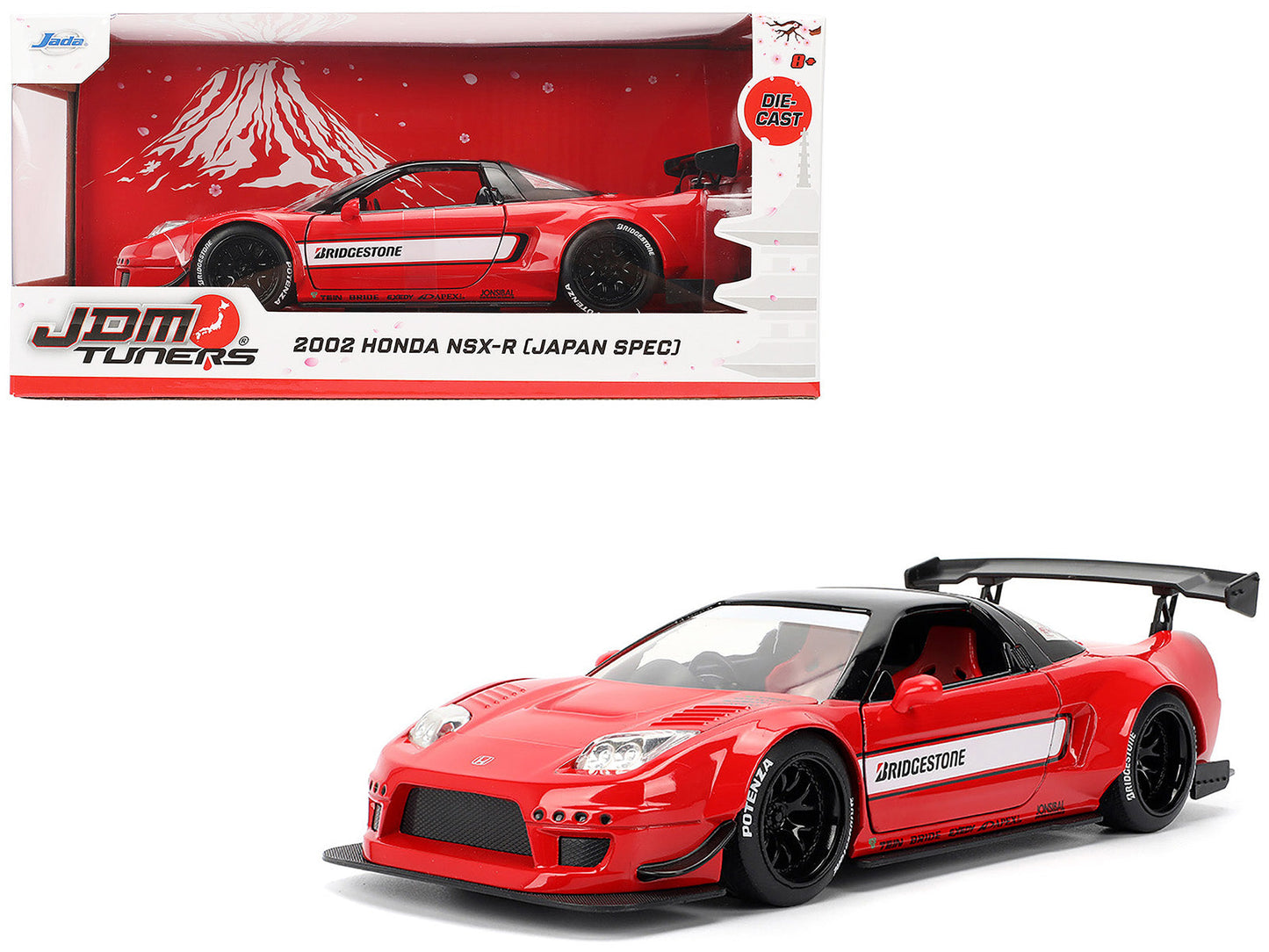 2002 Honda NSX-R RHD (Right Hand Drive) "Bridgestone" Red with Black Top and White Stripes "JDM Tuners" Series 1/24 Diecast Model Car