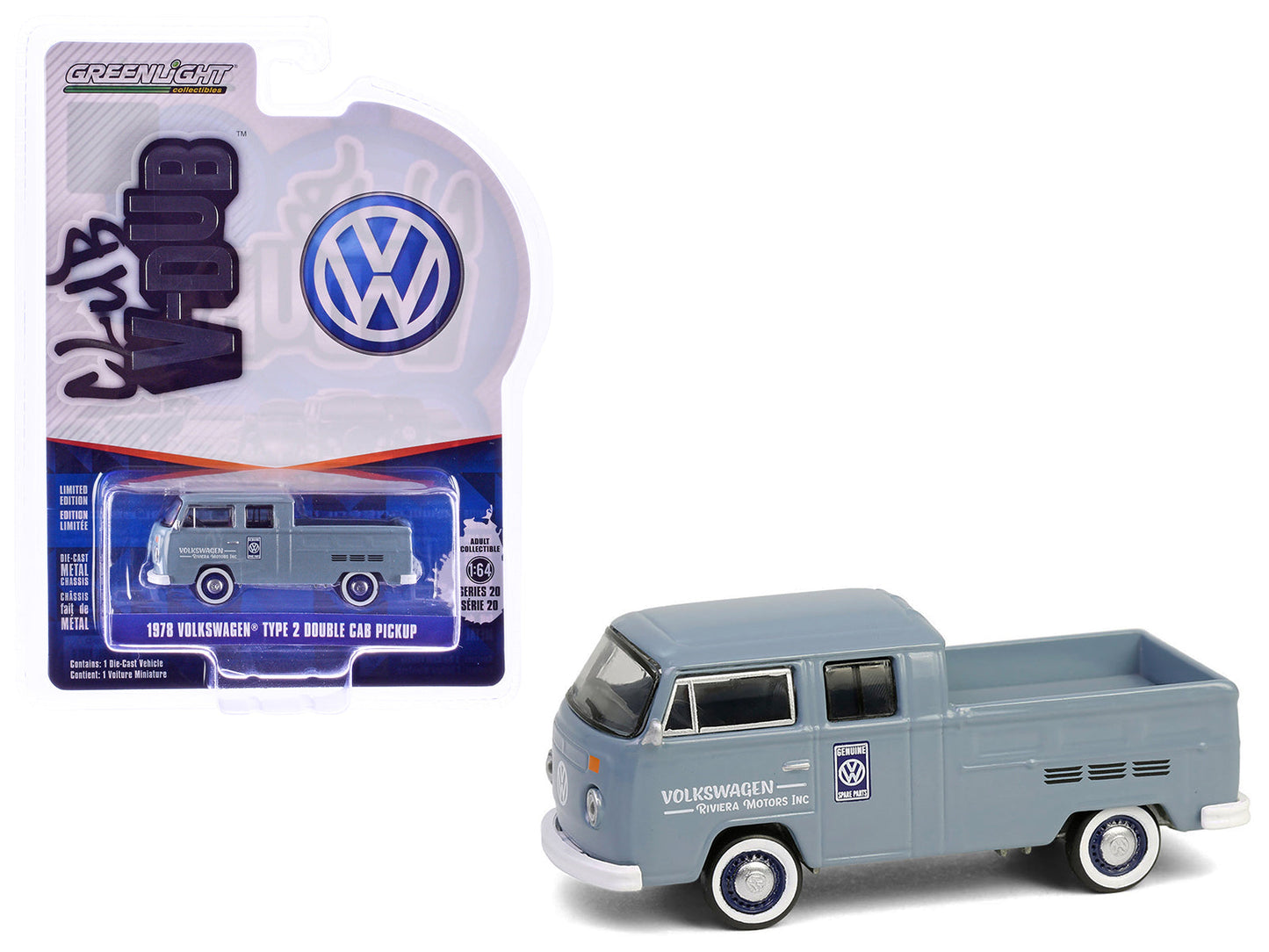 1978 Volkswagen Type 2 Double Cab Pickup Truck "Volkswagen Service" Gray "Club Vee-Dub" Series 20 1/64 Diecast Model Car