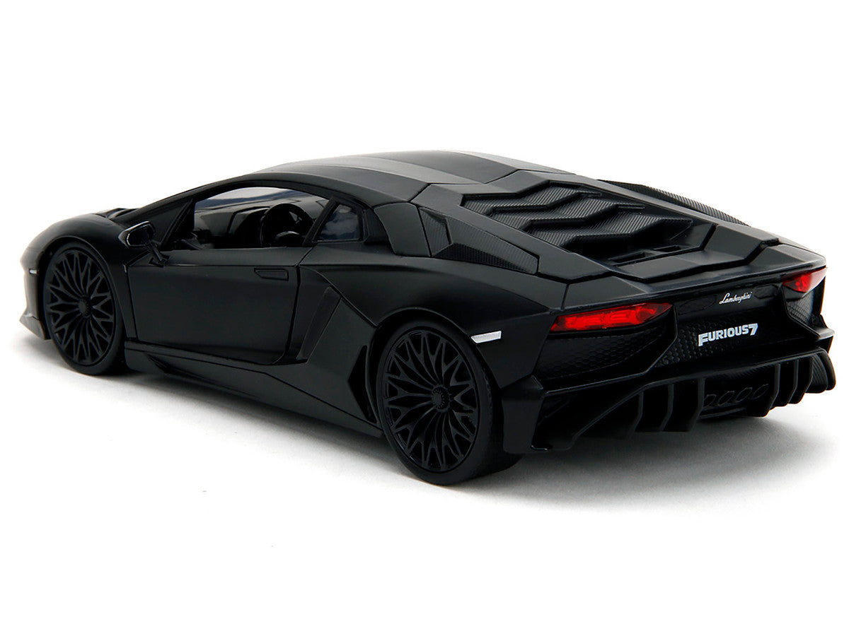 Shaw's Lamborghini Aventador Matt Black "Furious 7" (2015) Movie "Fast & Furious" Series 1/24 Diecast Car Model