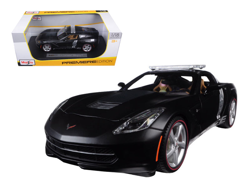 2014 Chevrolet Corvette C7 Stingray Police Matt Black 1/18 Diecast Model Car