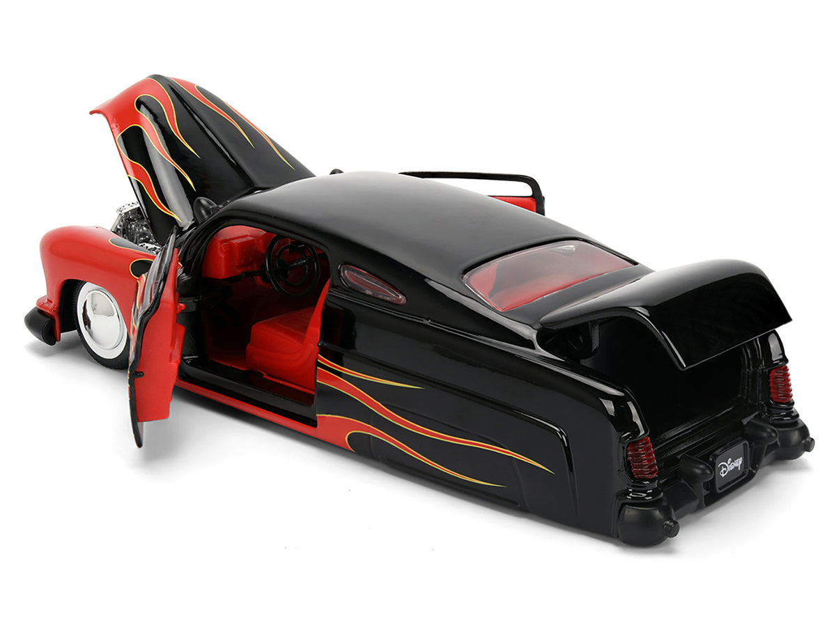 1951 Mercury Coupe Black with Flame Graphics and Red Interior and Mickey Mouse Diecast Figure "Disney's Mickey Mouse" "Hollywood Rides" Series 1/24 Diecast Model Car