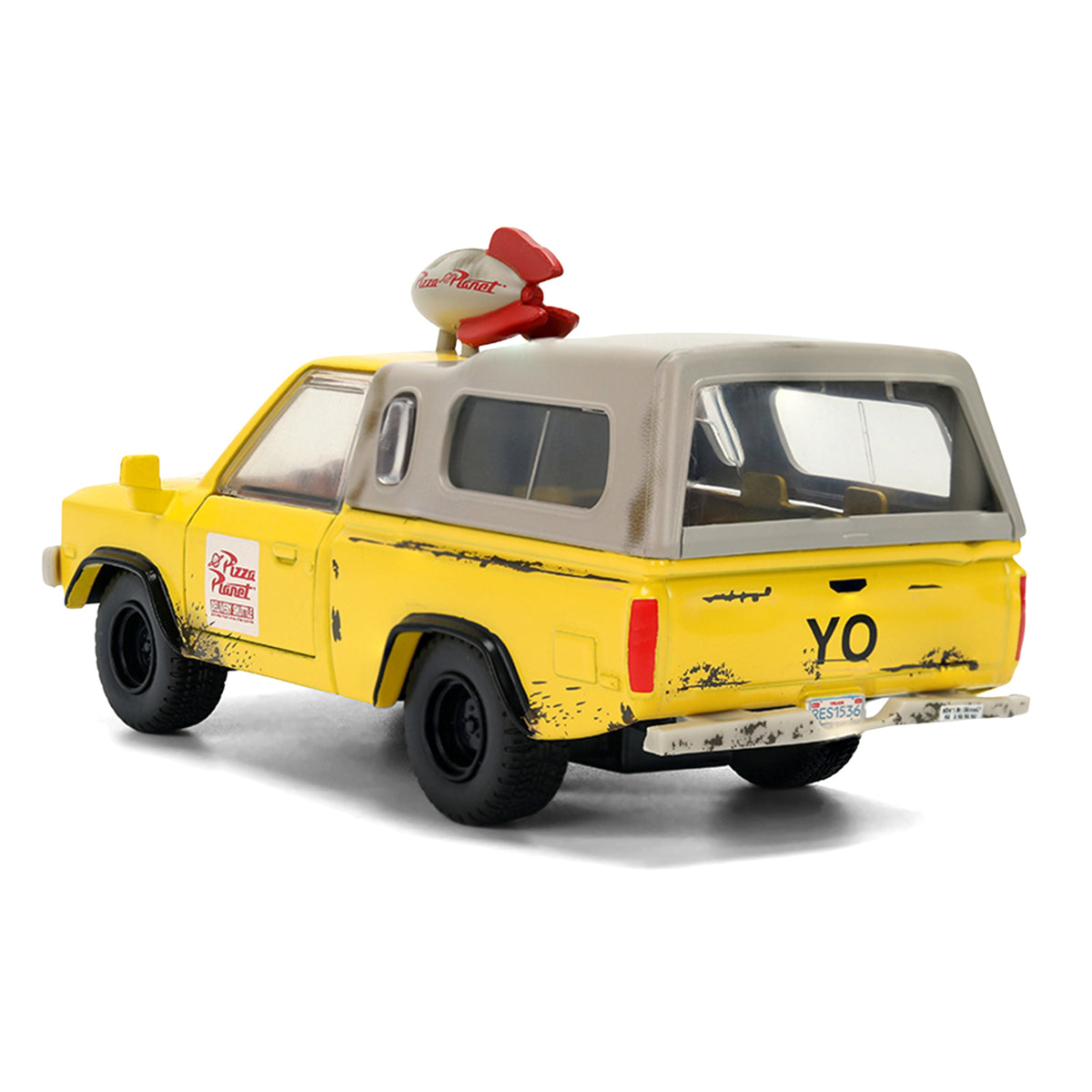 Pizza Planet Truck Yellow (Weathered) with Beige Camper "Toy Story" (1995) Movie "Hollywood Rides" Series 1/32 Diecast Model Car