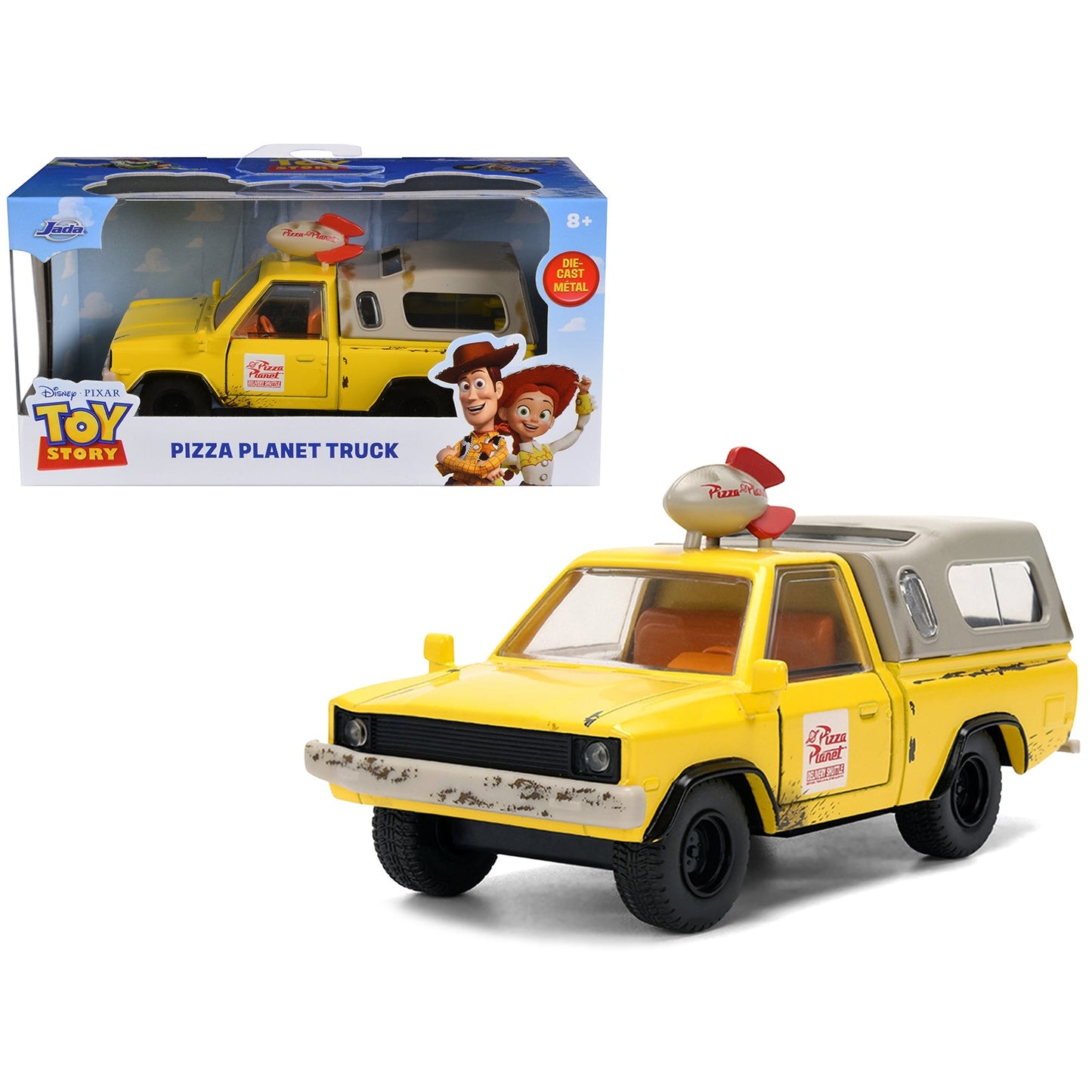Pizza Planet Truck Yellow (Weathered) with Beige Camper "Toy Story" (1995) Movie "Hollywood Rides" Series 1/32 Diecast Model Car