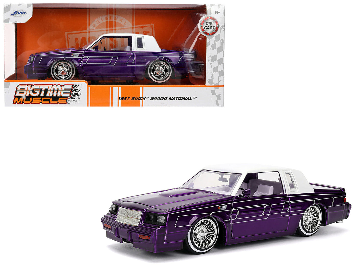 1987 Buick Grand National Candy Purple with Graphics and White Top and Interior "Bigtime Muscle" Series 1/24 Diecast Model Car