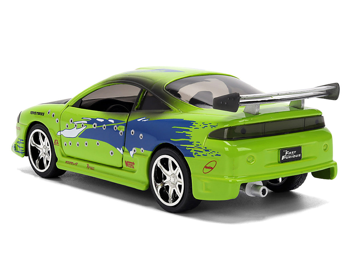 Brian's Mitsubishi Eclipse Green with Graphics (Damaged Version) "25 Years of Fast & Furious" "The Fast and the Furious" (2001) Movie 1/32 Diecast Model Car