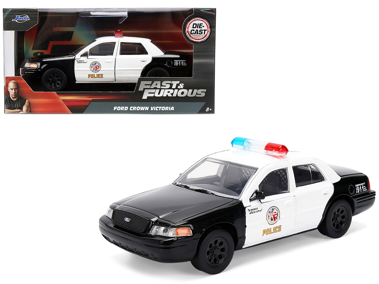 Ford Crown Victoria "LAPD (Los Angeles Police Department) Black and White "The Fast and the Furious" (2001) Movie "Fast & Furious" Series 1/32 Diecast Model Car