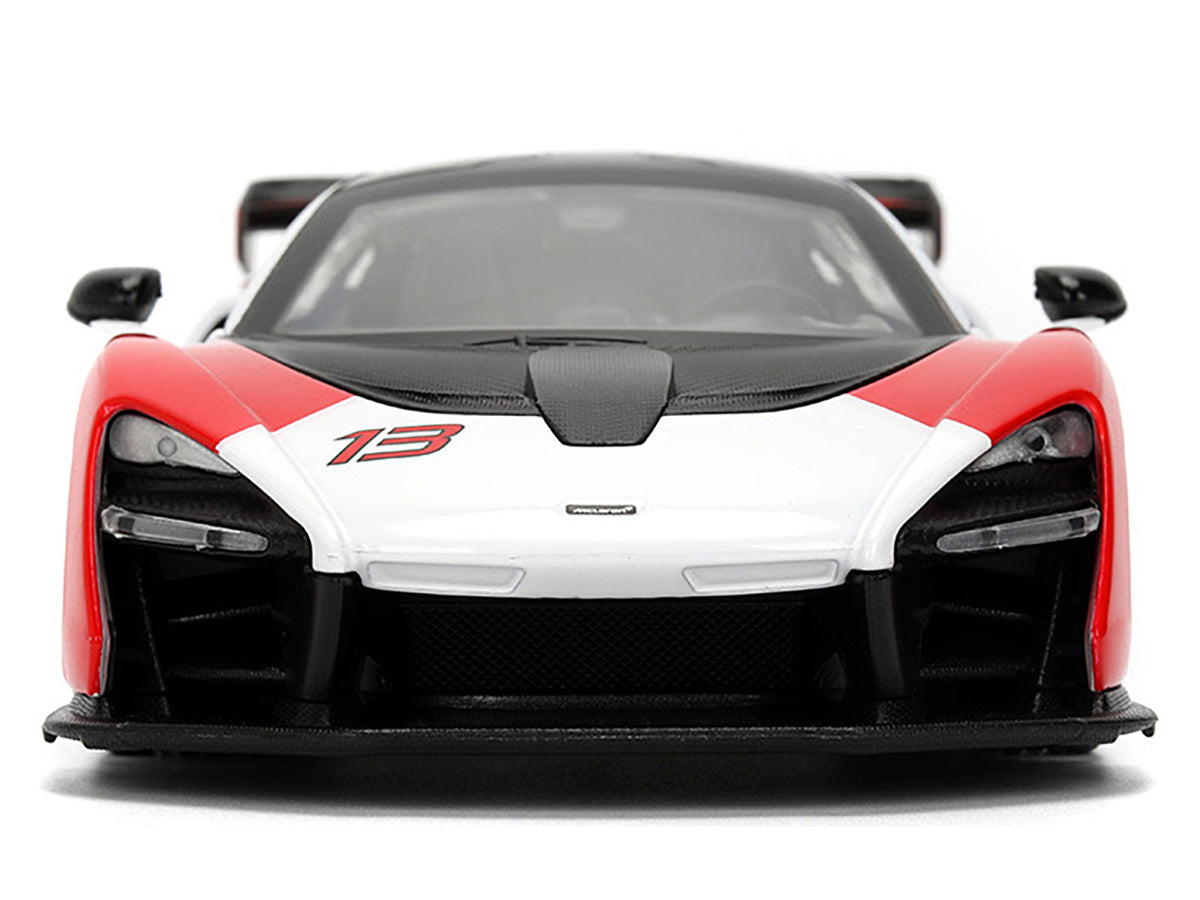 McLaren Senna Red and White with Carbon Hood and Top "HyperSpec" Series 1/24 Diecast Model Car