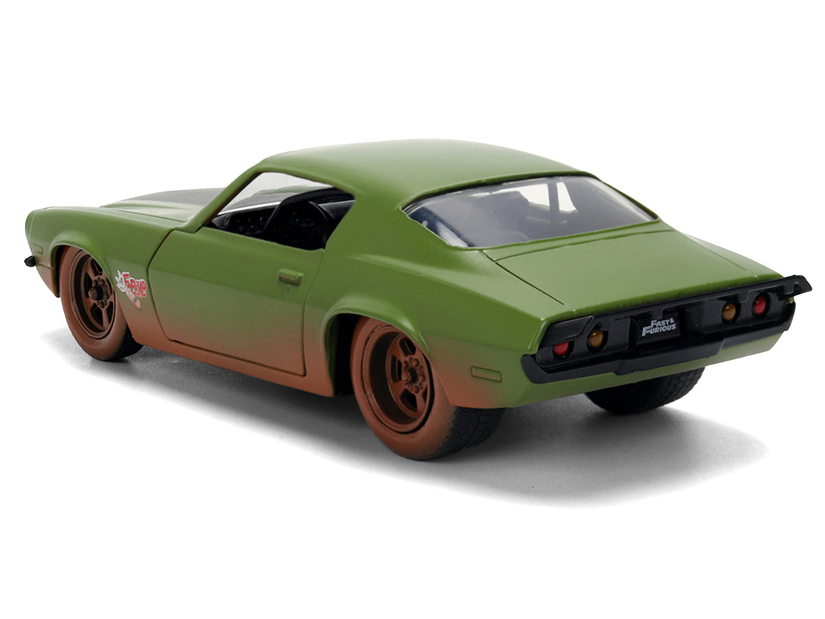 Dom's 1973 Chevrolet Camaro "F-Bomb" Matt Green (Dirty Version) with Black Hood Stripe "Fast & Furious" (2009) Movie "Fast & Furious 25 Years" Series 1/32 Diecast Model Car